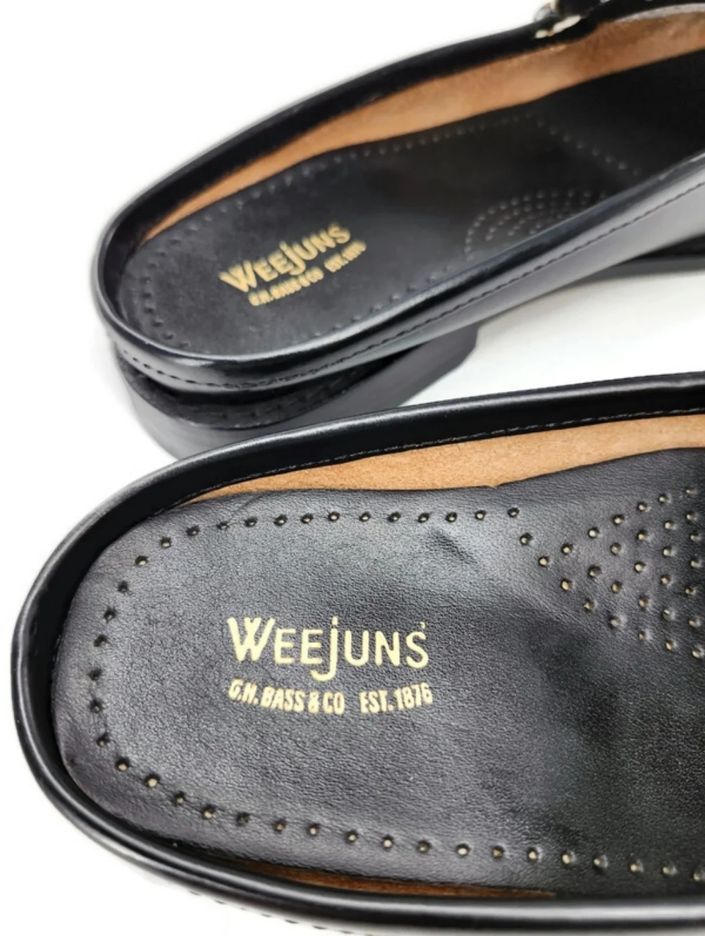 G.H. Bass Weejuns Wynn Black & White Leather Handsewn Slip-On Penny Loafer Mules - Picture 10 of 13